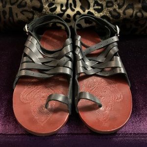 Free People Black Leather Sandals, Size 37